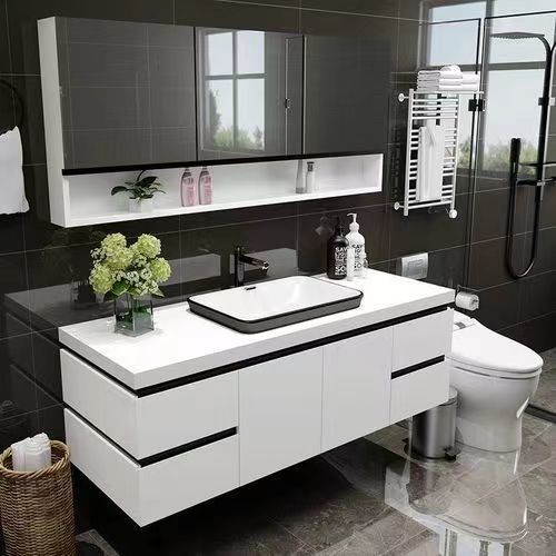 Armario del piso de almacenamiento del baño delgado con diseño sin mango y encimera incluida