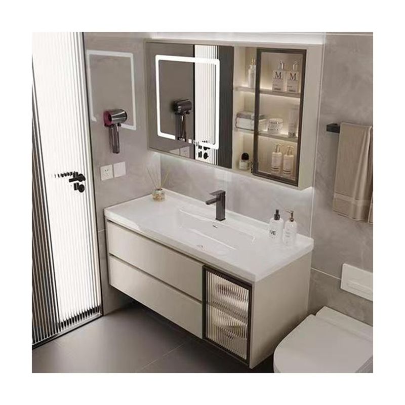 Armario de baño moderno de madera iluminado con LED con espejo en color y ancho personalizados 38-46