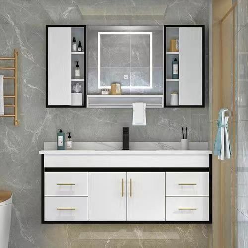 Armario de baño moderno de madera iluminado con LED con espejo en color y ancho personalizados 38-46