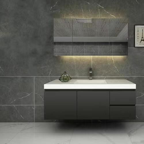Moderno estilo montado en la pared conjunto de baño de la vanidad con espejo de mármol de arriba y grifo incluido