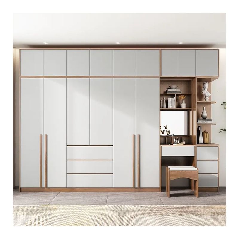 Tabla de vestir de madera moderna con espejo para el dormitorio gabinete de pared y ropa armario