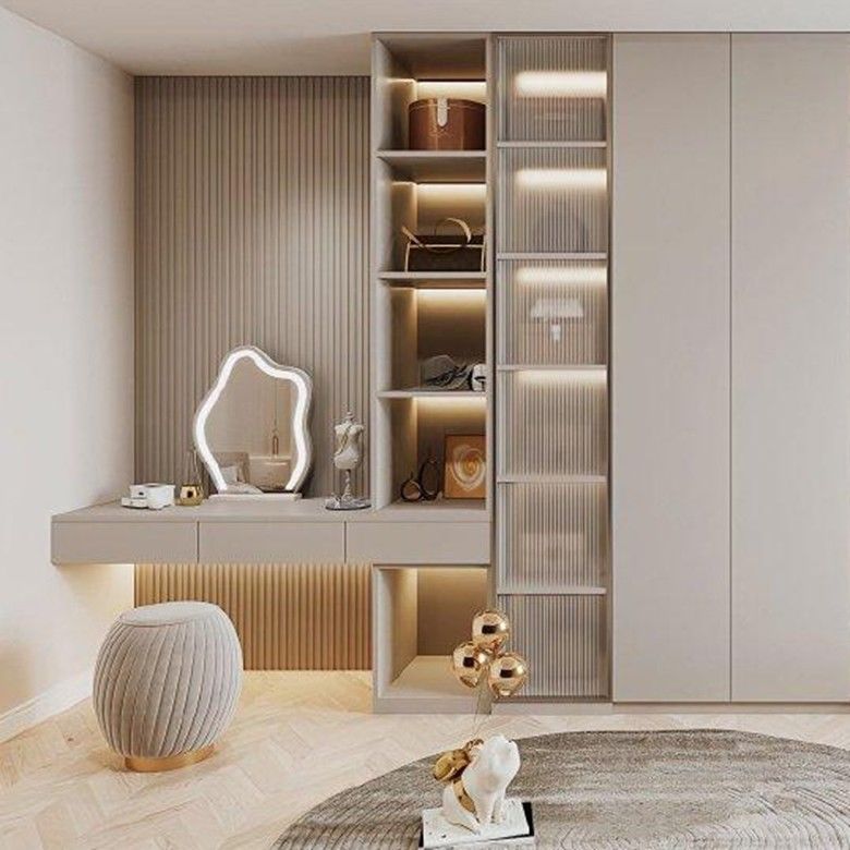 Tabla de vestir de madera moderna con espejo para el dormitorio gabinete de pared y ropa armario
