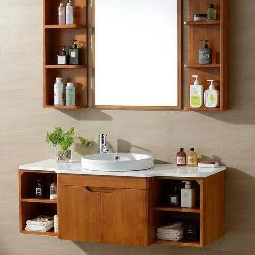 Modern Round Led Mirror Sliding Cabinet de madera maciza Combo Baño Lavadero con Materiales
