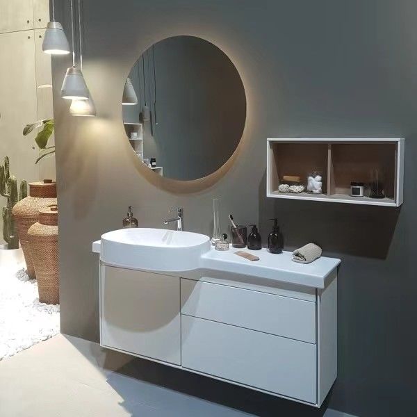 Modern Round Led Mirror Sliding Cabinet de madera maciza Combo Baño Lavadero con Materiales