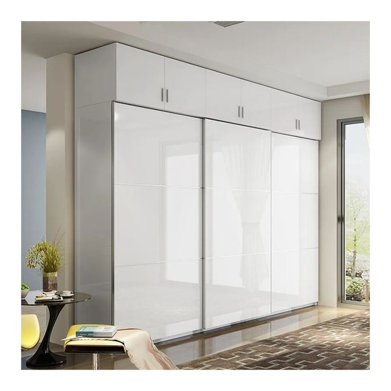 Muebles de dormitorio más reciente moderno sencillo 3 puertas armario deslizante de madera con diseño 2D / 3D