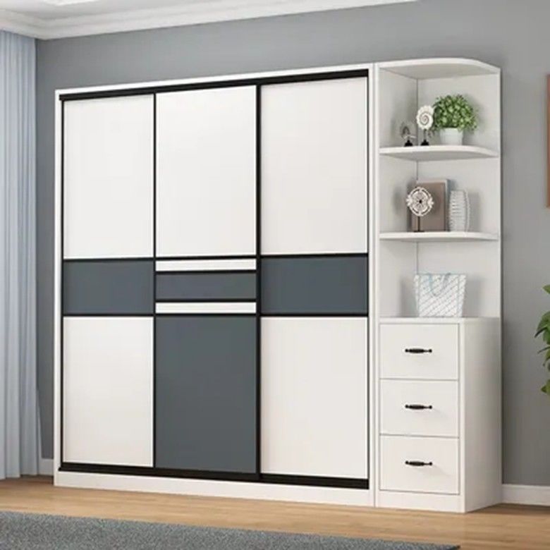 Muebles de dormitorio más reciente moderno sencillo 3 puertas armario deslizante de madera con diseño 2D / 3D