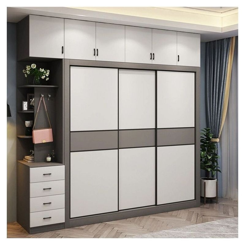 Muebles de dormitorio más reciente moderno sencillo 3 puertas armario deslizante de madera con diseño 2D / 3D