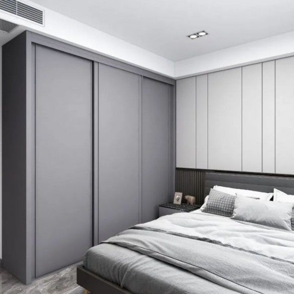 Armario de vestuario gris mate personalizado con estilo de diseño contemporáneo y estilo de madera PANEL