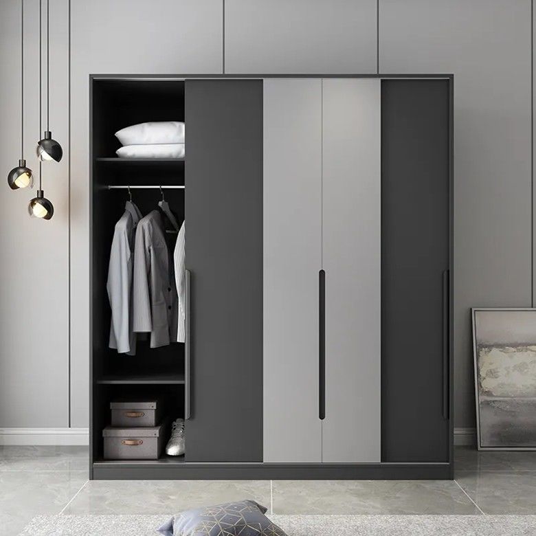 Armario de vestuario gris mate personalizado con estilo de diseño contemporáneo y estilo de madera PANEL