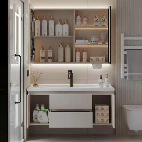 Cabinetes de baño blancos Diseño libre de mango para el combo de muebles de la sala de estar y la cubierta de la vanidad