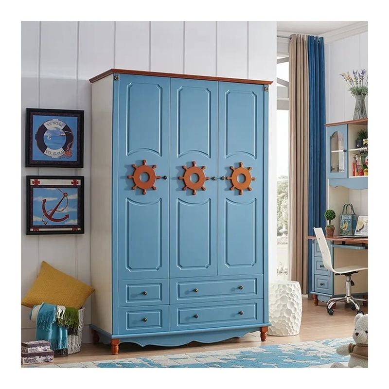 Muebles de armario de dormitorio azul para niños Armario PANEL estilo de madera Embalaje de correo N