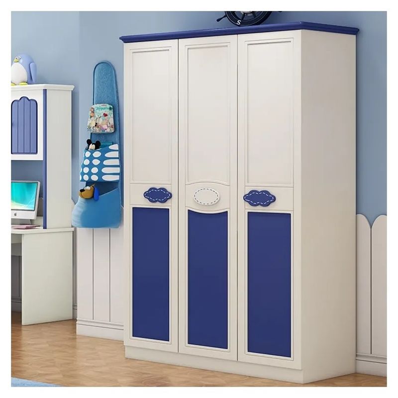Muebles de armario de dormitorio azul para niños Armario PANEL estilo de madera Embalaje de correo N