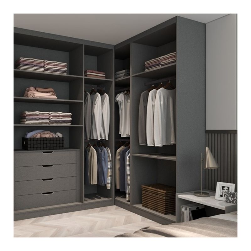 Diseño minimalista Armario modular gris mate con estilo moderno y paneles de estilo de madera