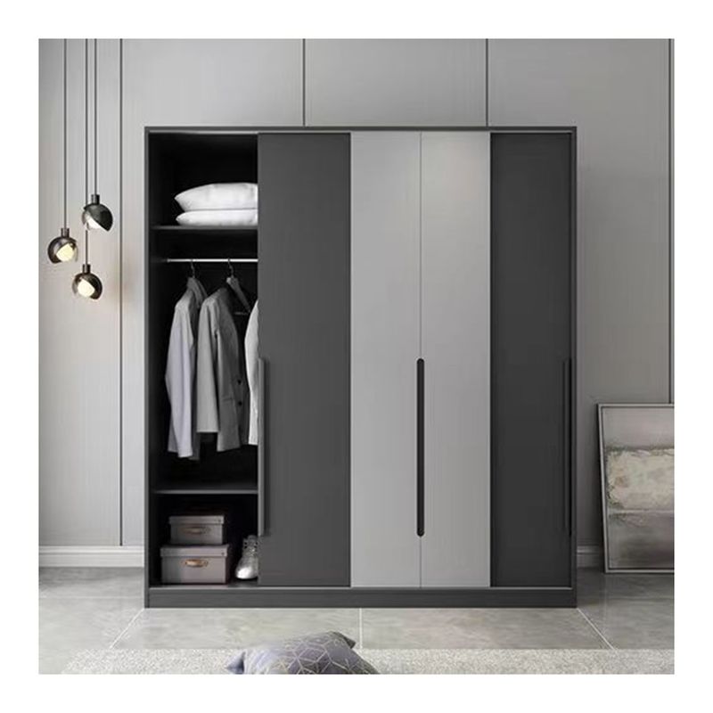 Diseño minimalista Armario modular gris mate con estilo moderno y paneles de estilo de madera