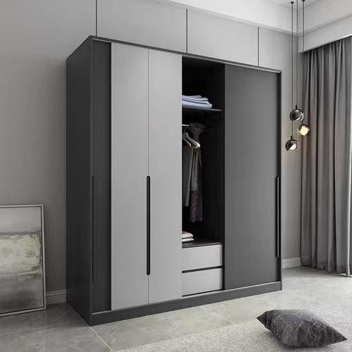 Diseño minimalista Armario modular gris mate con estilo moderno y paneles de estilo de madera