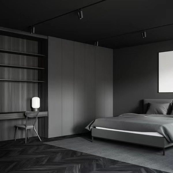 Diseño minimalista Armario modular gris mate con estilo moderno y paneles de estilo de madera