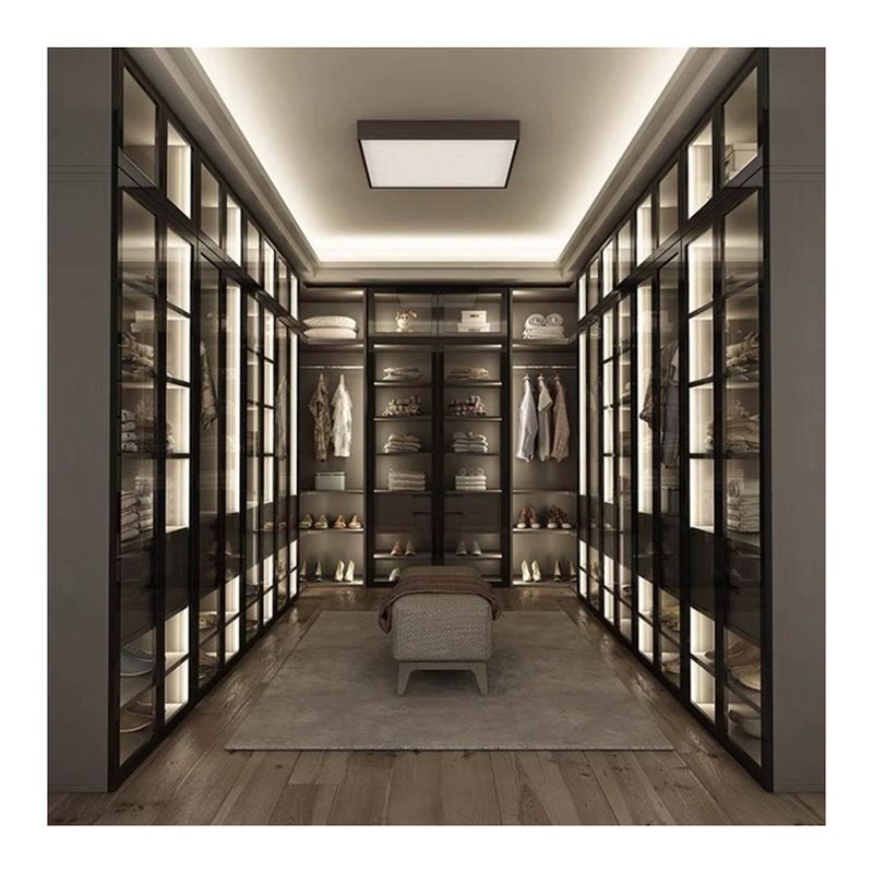 Puerta de vidrio de combinación Armarios de madera para apartamento de hotel moderno en estilo contemporáneo