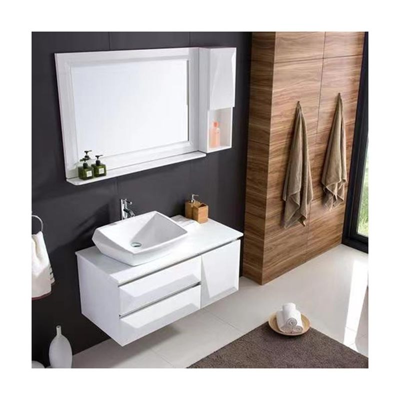 Apartamento Esencial Nave de vela Diseño de talla Espejo Blanco Cabinet colgante de la pared Cuarto de baño Set de vanidad