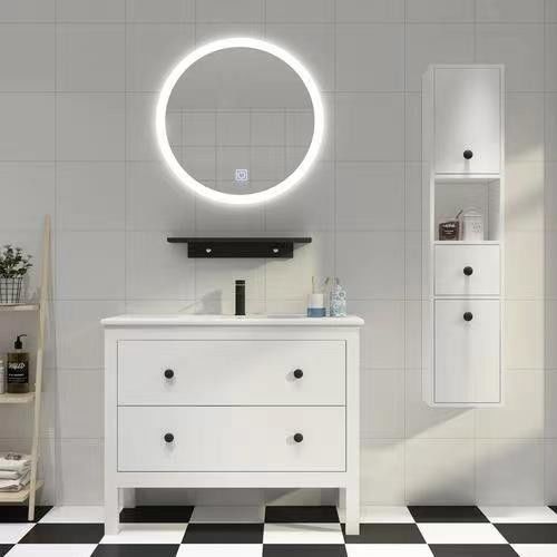Apartamento Esencial Nave de vela Diseño de talla Espejo Blanco Cabinet colgante de la pared Cuarto de baño Set de vanidad