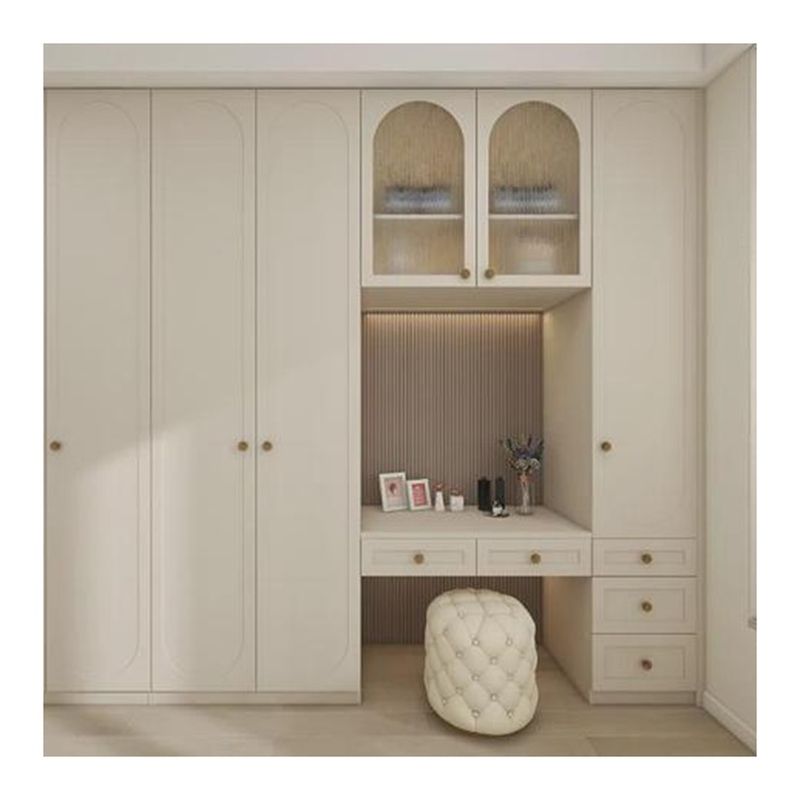 Armario de estilo moderno de 3 puertas con mesita de vestidor de espejo YALIG hecha a medida de madera sólida
