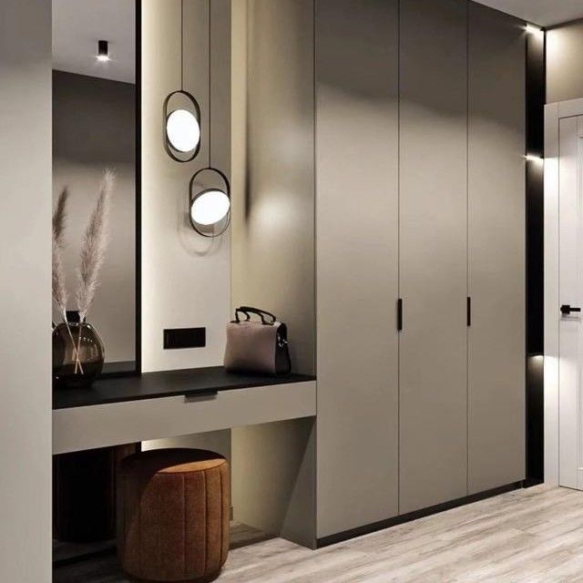 Armario de estilo moderno de 3 puertas con mesita de vestidor de espejo YALIG hecha a medida de madera sólida