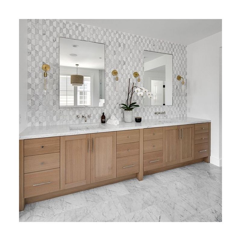 38-46 en ancho de madera sólida de baño con espejo de plata y diseño contemporáneo