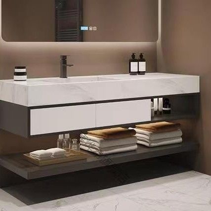 Armario de baño impermeable con color personalizado fregadero de piedra de cuarzo artificial