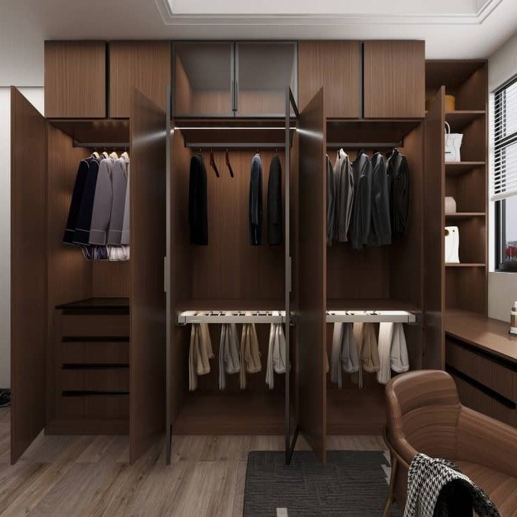Embalaje de correo N Mesa de vestir de madera con 8 puertas correderas Armario de aluminio