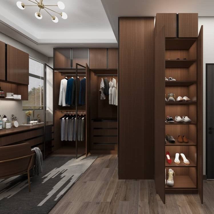 Cabinetes de dormitorio de melamina de madera moderna sistema de armario para espacios de vida de lujo