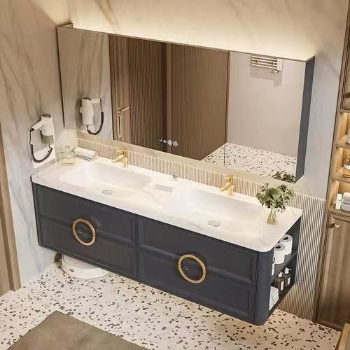 Vanidad de baño de madera montada en la pared con diseño sin mango y cuenca incluida por YALIG
