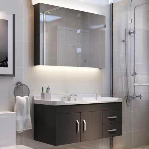 Vanidad de baño de madera montada en la pared con diseño sin mango y cuenca incluida por YALIG