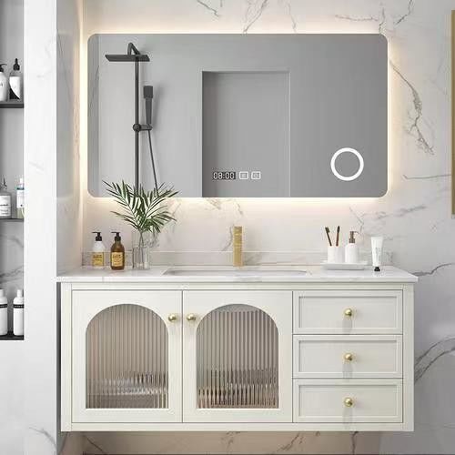 Organizador de juegos de baño moderno con gabinete flotante de 30 pulgadas y diseño sin mango