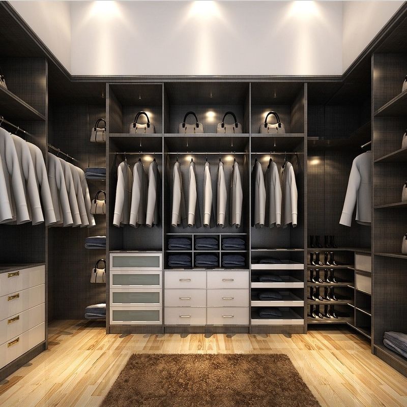 Estilo de diseño contemporáneo lujo gris en forma de U MDF paseo en armario armarios NO plegados