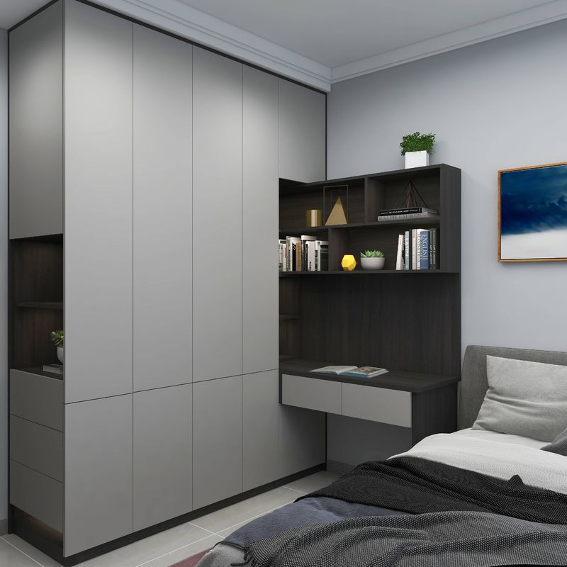Estilo de diseño contemporáneo lujo gris en forma de U MDF paseo en armario armarios NO plegados