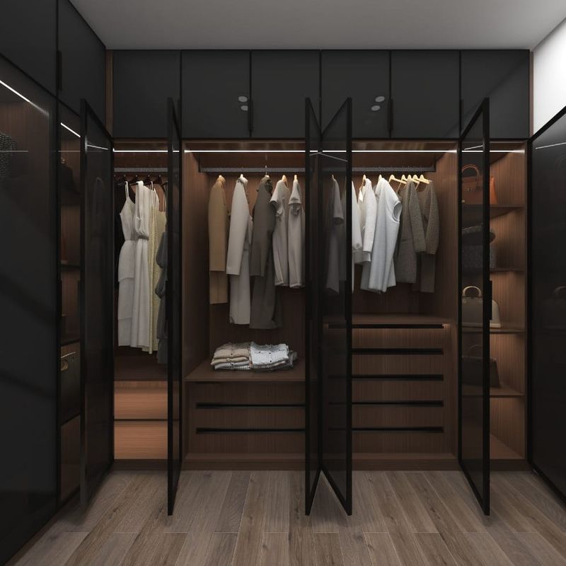 Grano de madera natural personalizado Larga tela abierta Camina en el armario con estilo moderno