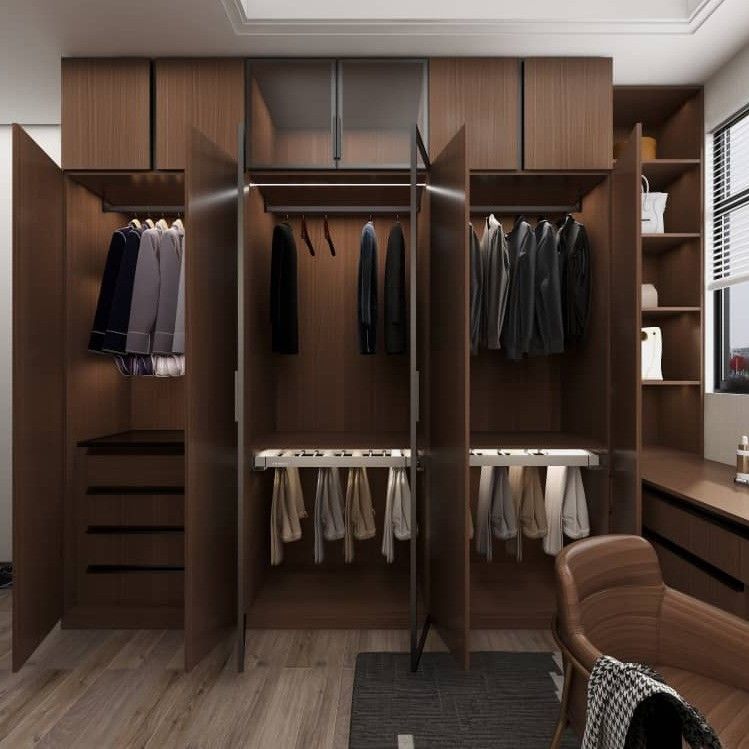 Grano de madera natural personalizado Larga tela abierta Camina en el armario con estilo moderno
