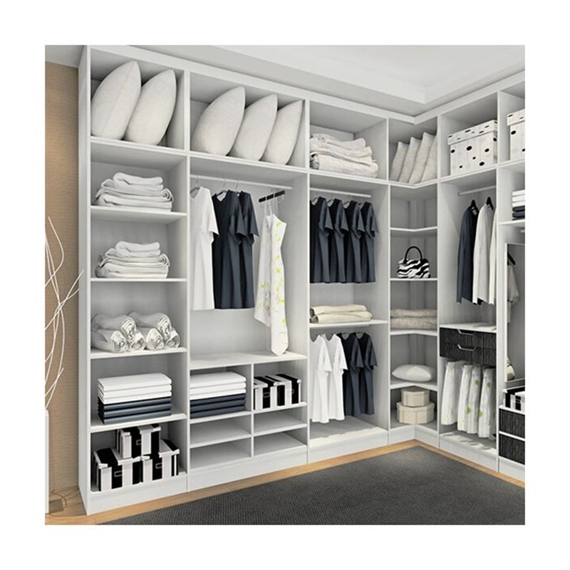 Muebles de dormitorio moderno pequeño en forma de L caminar en el armario armario para la solución de dormitorio