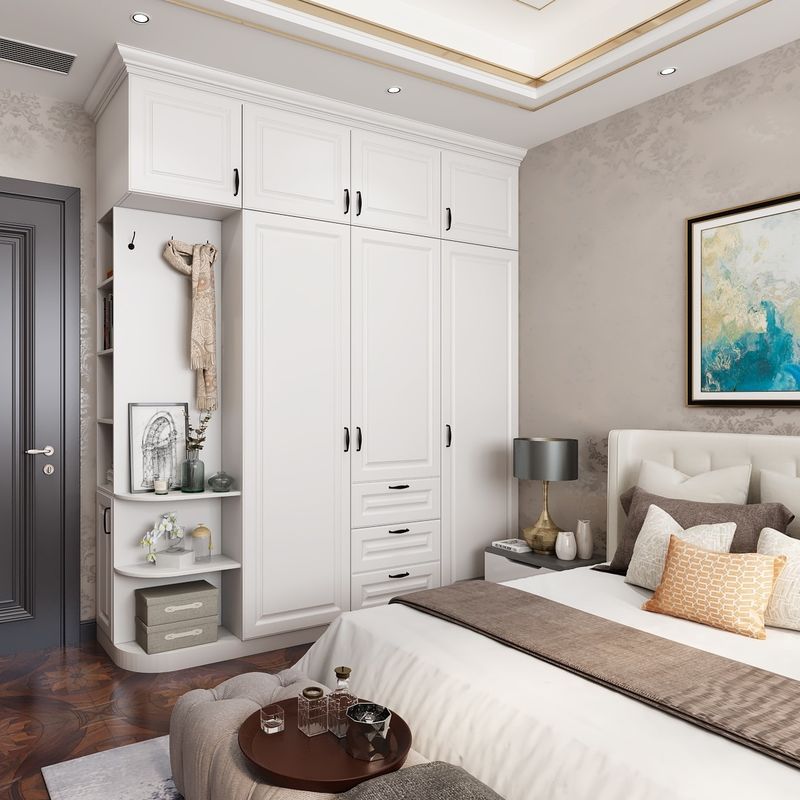 YALIG Madera maciza dormitorio completo pared 3 puertas armario de esquina con espejo mesa de vestir