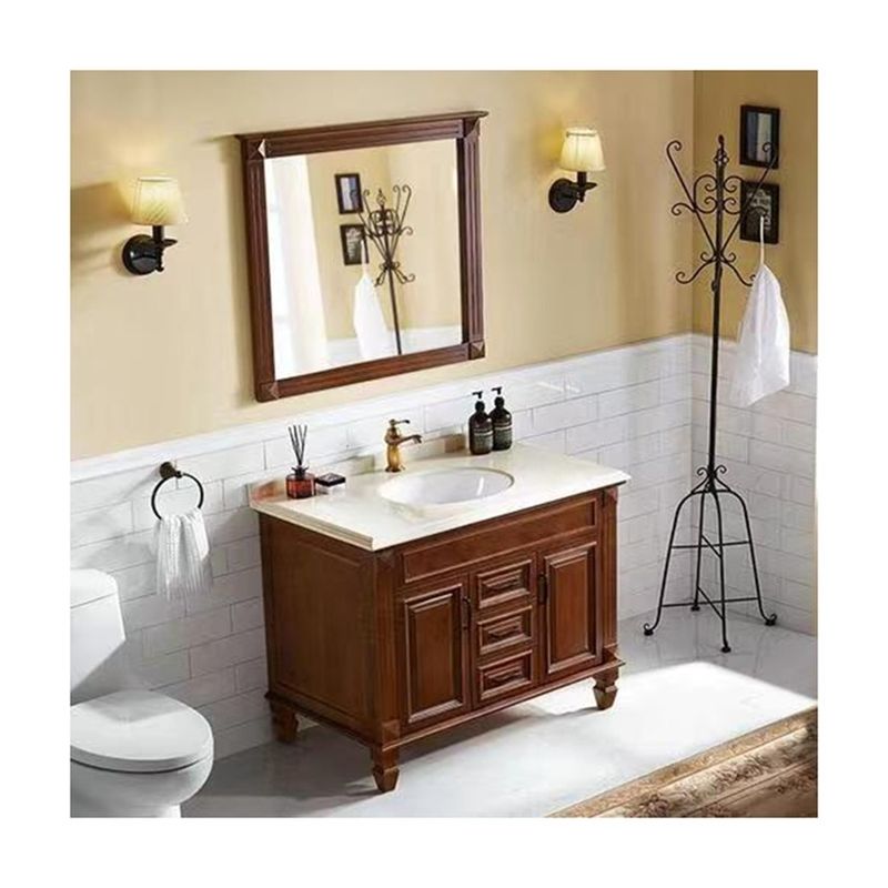 El armario de madera sólida para baños pequeños incluye espejo y encimera de YALIG