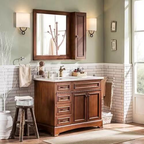El armario de madera sólida para baños pequeños incluye espejo y encimera de YALIG
