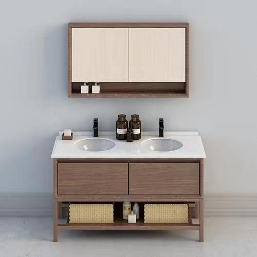 El armario de madera sólida para baños pequeños incluye espejo y encimera de YALIG
