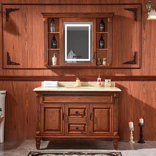 El armario de madera sólida para baños pequeños incluye espejo y encimera de YALIG