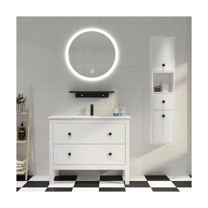 YALIG Cubierta de lavado personalizada gabinete de madera blanco gabinete de baño gabinetes de vanidad con espejo de plata