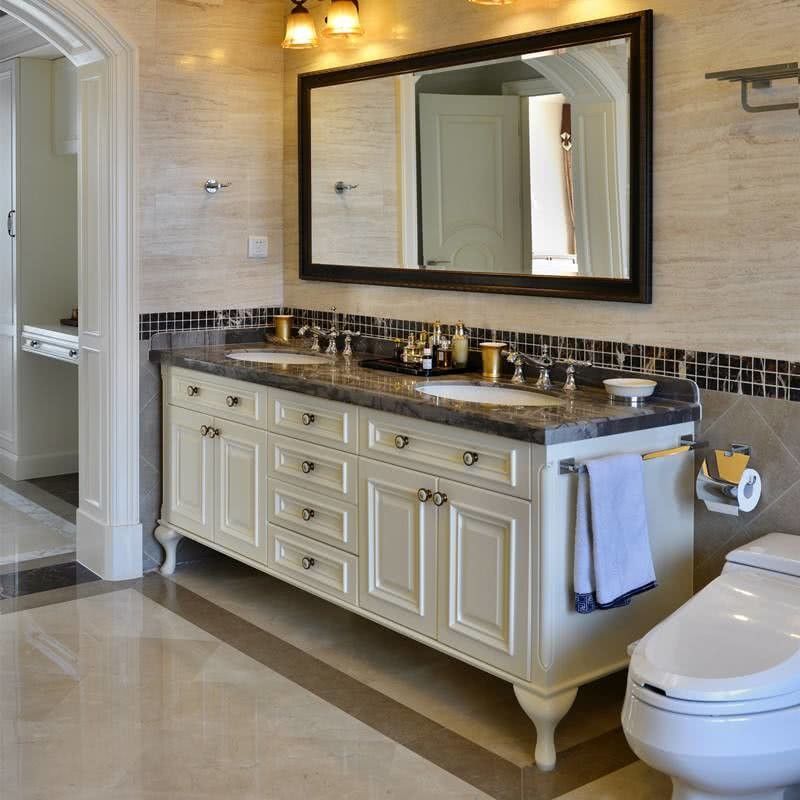 YALIG Cubierta de lavado personalizada gabinete de madera blanco gabinete de baño gabinetes de vanidad con espejo de plata