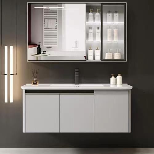 YALIG Cubierta de lavado personalizada gabinete de madera blanco gabinete de baño gabinetes de vanidad con espejo de plata
