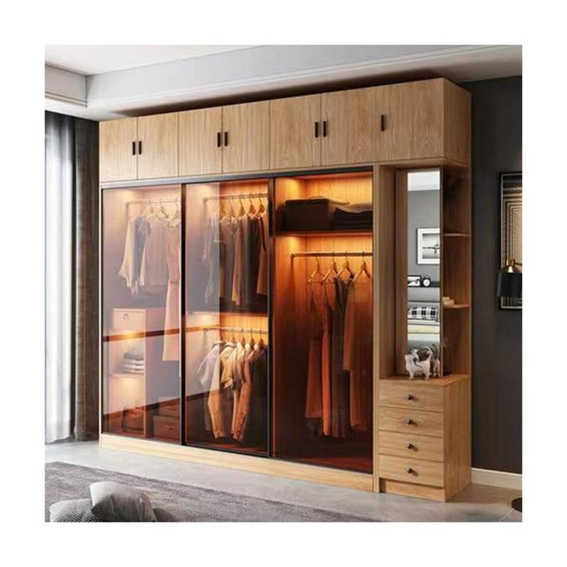 Mantenimiento mínimo Puerta giratoria de color melamina de madera moderna Armario de dormitorio para villa