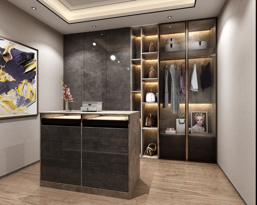 Mantenimiento mínimo Puerta giratoria de color melamina de madera moderna Armario de dormitorio para villa