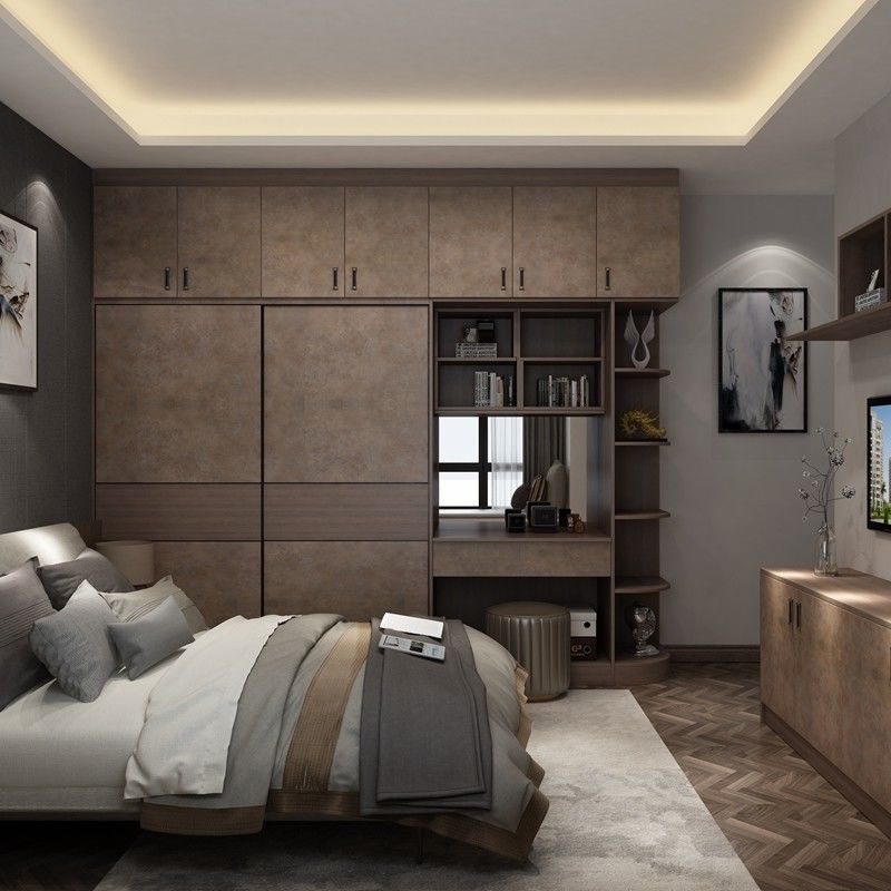 Mantenimiento mínimo Puerta giratoria de color melamina de madera moderna Armario de dormitorio para villa