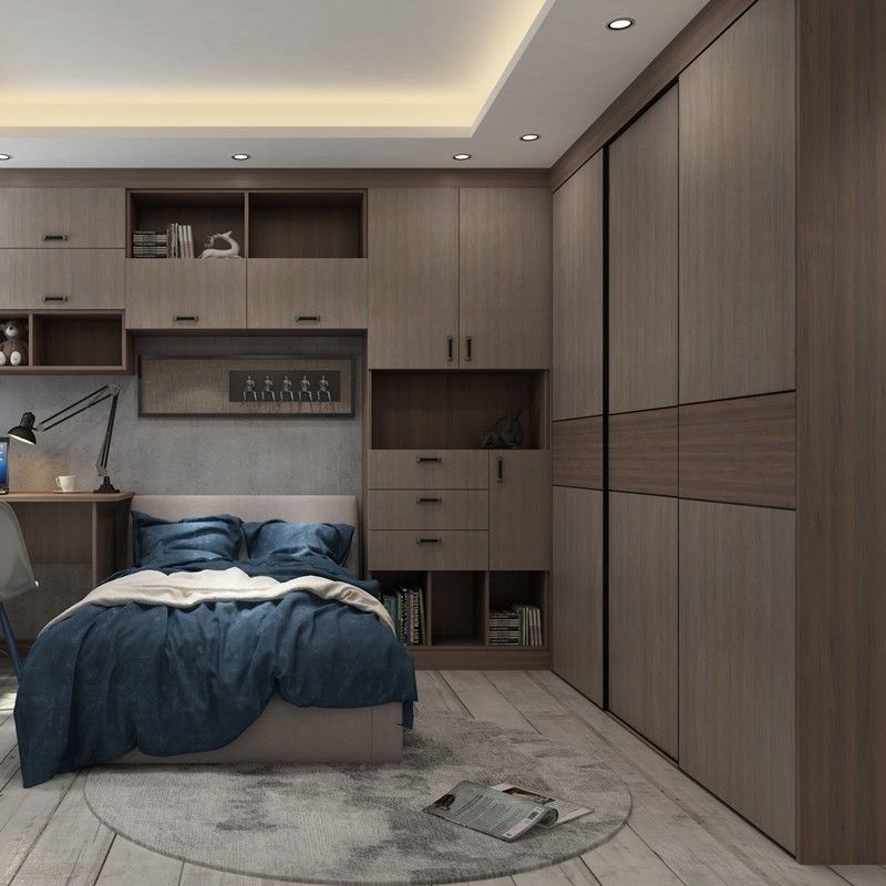 Mantenimiento mínimo Puerta giratoria de color melamina de madera moderna Armario de dormitorio para villa