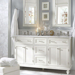 Rectángulo Blanco Laca Matte Vanidad de pintura con cajón cerrado suave y escritorio de piedra de cuarzo